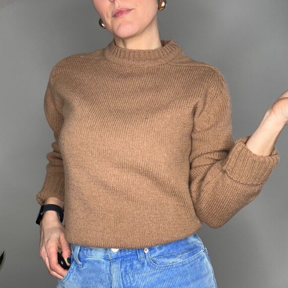 Vintage Deadstock Lands' End 100% Wool Camel Brown Crewneck Sweater - Picture 3 of 7